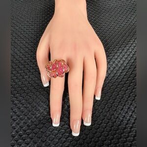 Pink Crystal Cocktail Ring, Gold Tone Statement Ring